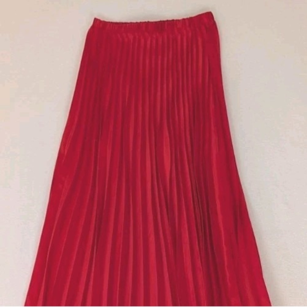 Laffaire Red Pleated Maxi Skirt Size Medium Christmas Holiday Party Valentine